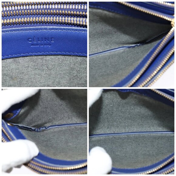 CELINE Trio Shoulder Bag Leather Blue Gold Auth - Picture 15 of 15